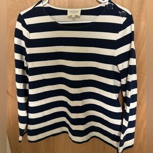 Sezane Navy and White Striped Long Sleeve Top